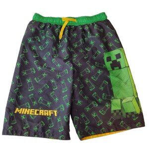 MINECRAFT Swimtrunks Boys 14/16 Green Black Creeper Mojang‎ Beach Built-in Brief
